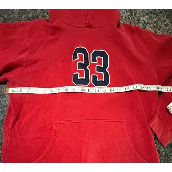 Abercrombie Red Pullover Hoodie Sweatshirt 33 Applique Vintage Style Womens XL - Picture 2 of 5